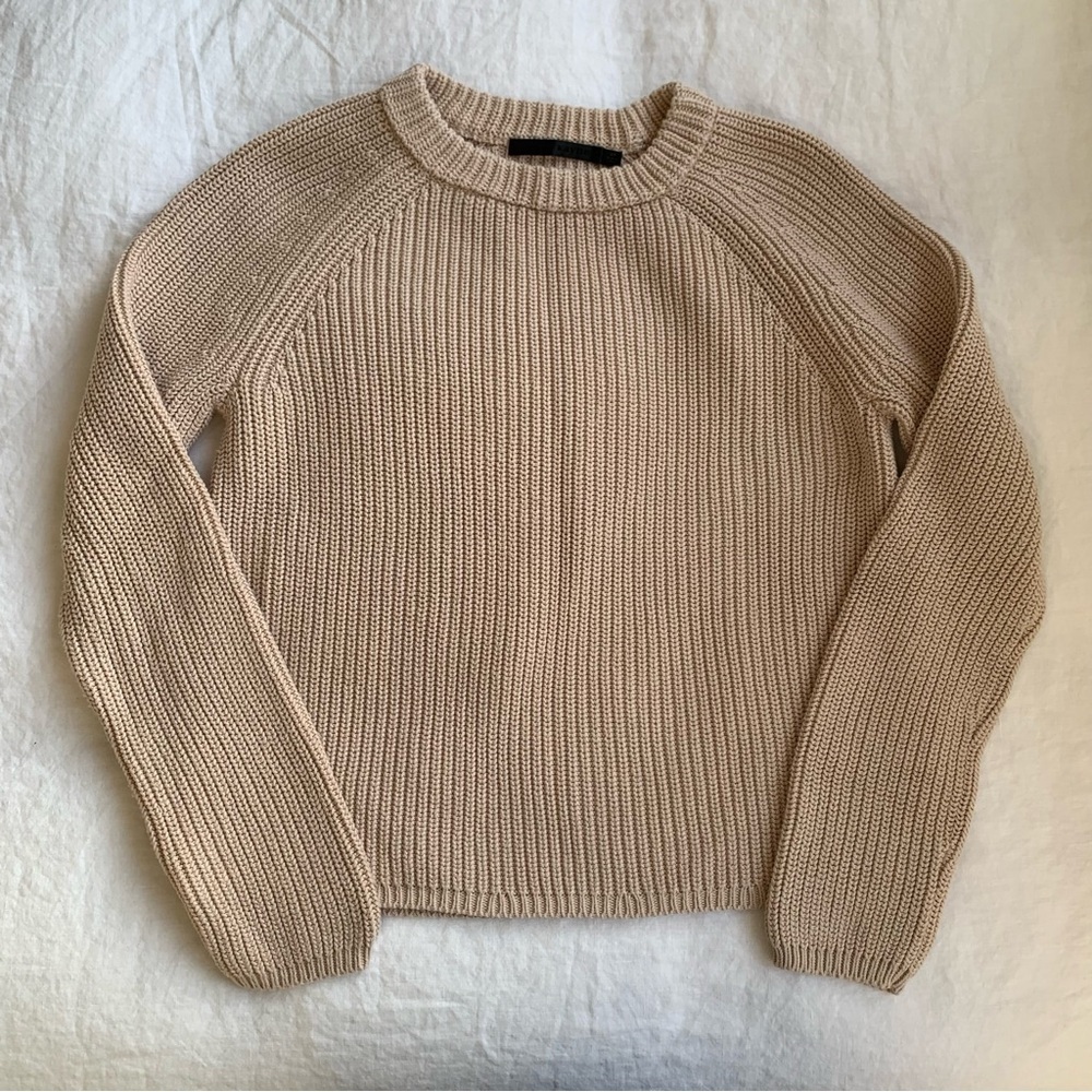 Jenni Kayne Cotton Fisherman Crewneck Knit Sweater Oatmeal - Picture 1 of 10